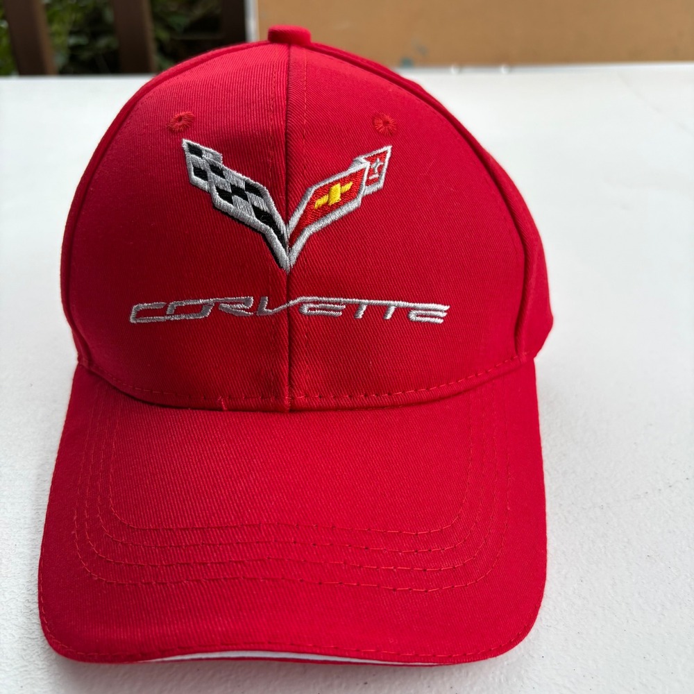 Chevrolet Corvette Red Baseball Hat Adjustable Strapback Racing Cap Embroidered